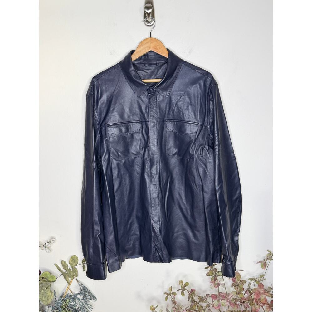 JOHN VARVATOS Travis Leather Shirt Jacket Dark Navy Blue Sz 58/US XL NWT $798 - Picture 6 of 10